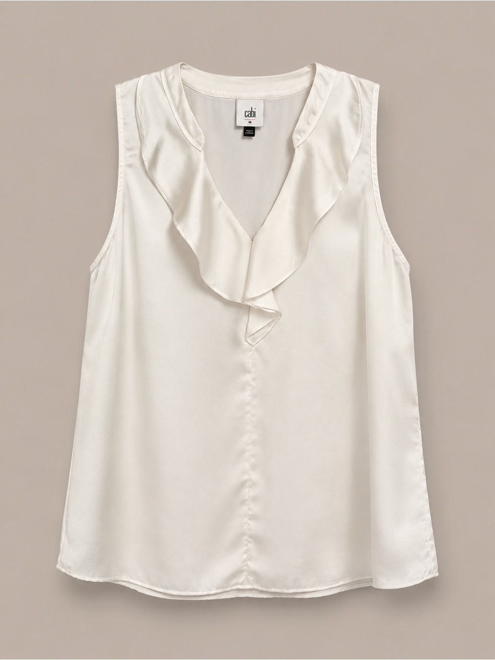CAbi Ivory Ruffle V-Neck Sleeveless Top